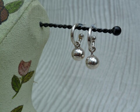 Large thumb earrings silver hoops with beads